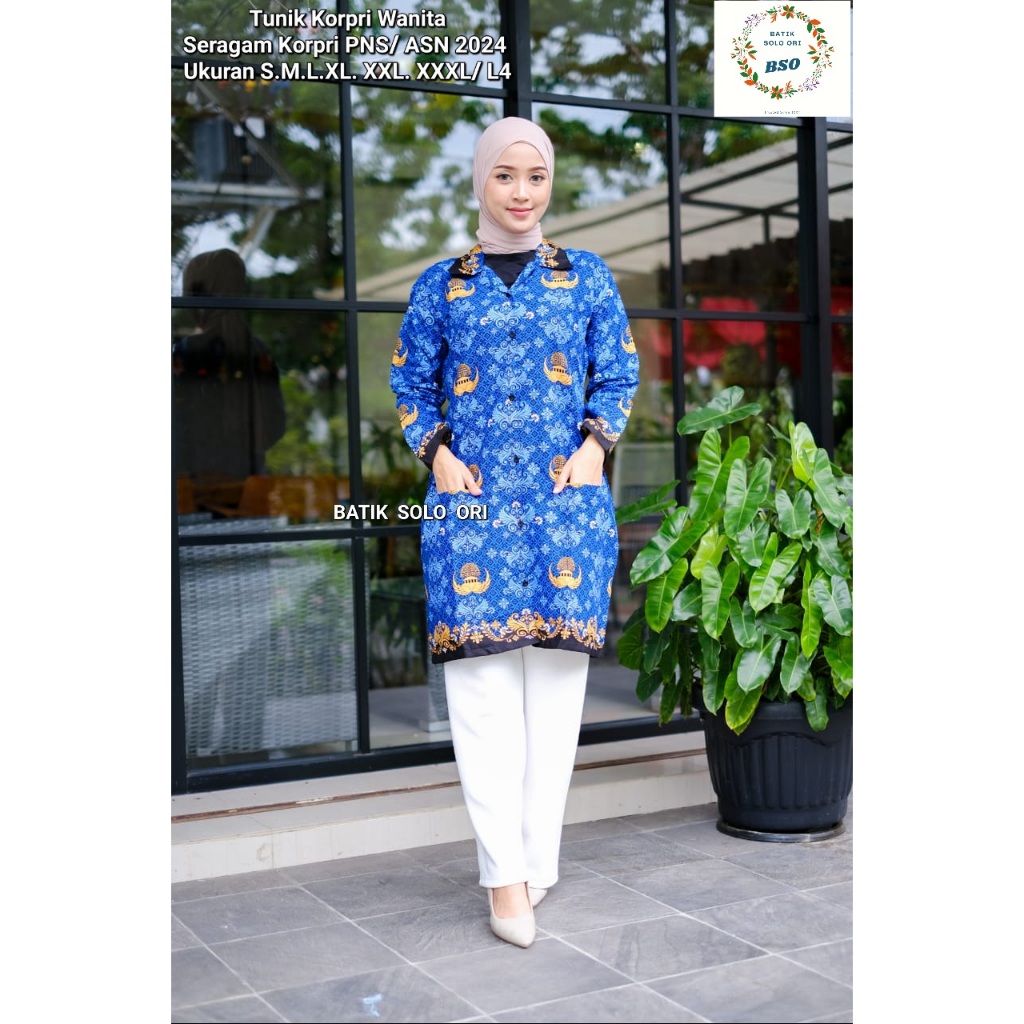 ORI Tunik Korpri 2025. Baju Korpri Terbaru 2024 Wanita Ukuran  S M L XL XXL XXXL Bahan Katun - Serag