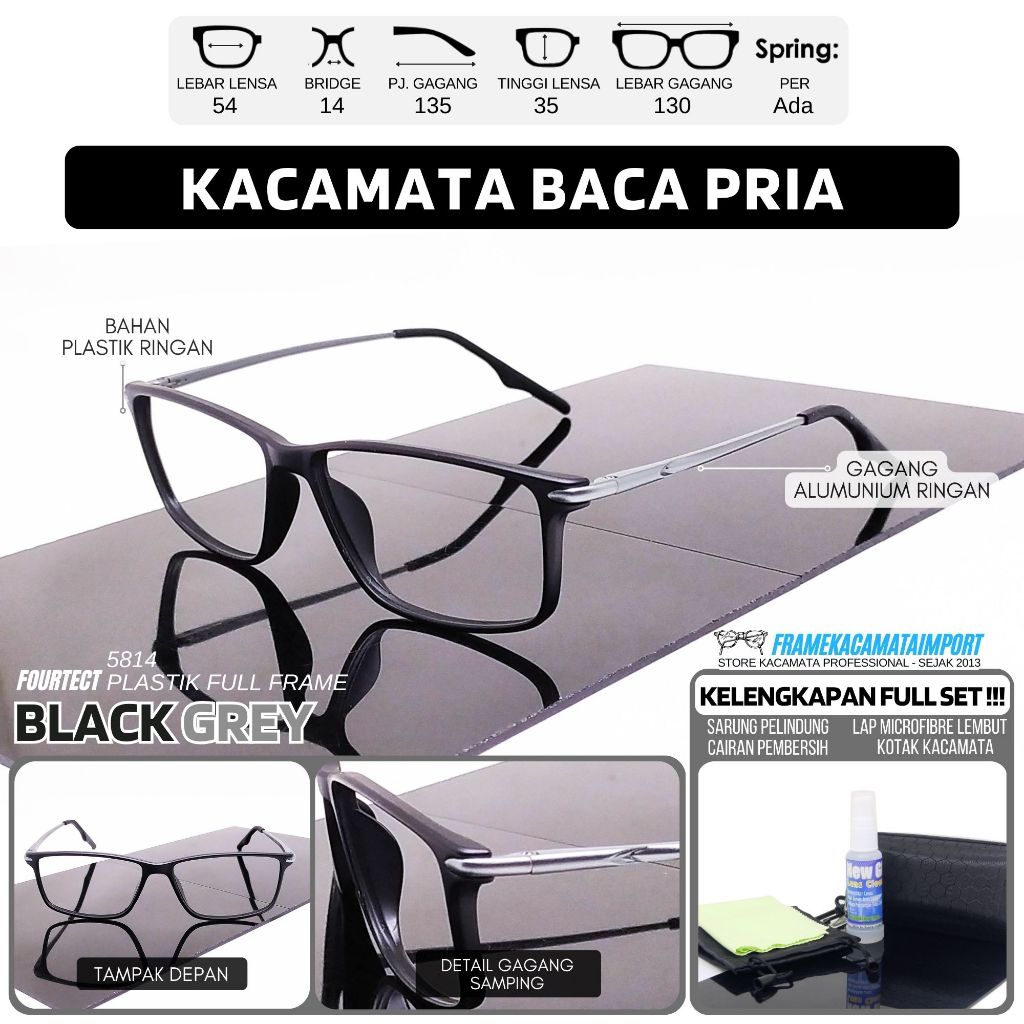Frame Kacamata Baca Sporty Plastik Alloy Kacamata Lensa Plus Pria