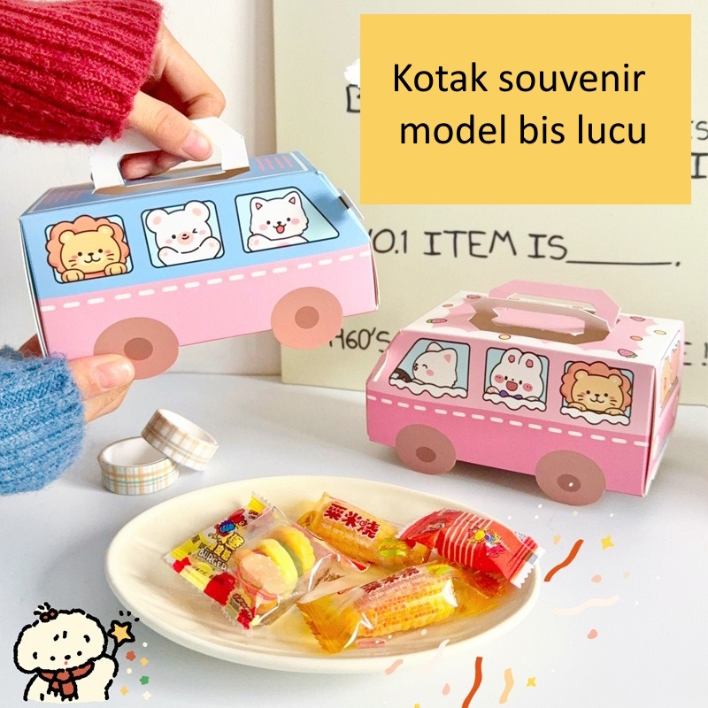 

[LOGU] Kotak souvenir bentuk bis kartun, Kantong Souvenir Paper Bag, Paper Gift Bag, Paper Goodie Bag lucu Motif kartun