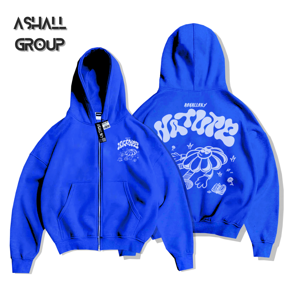 Jaket Sweater Hoodie Boxy Double Zipper Motif Benhur Nature Flo Oversize Unisex Hoodie Boxy Zipper H