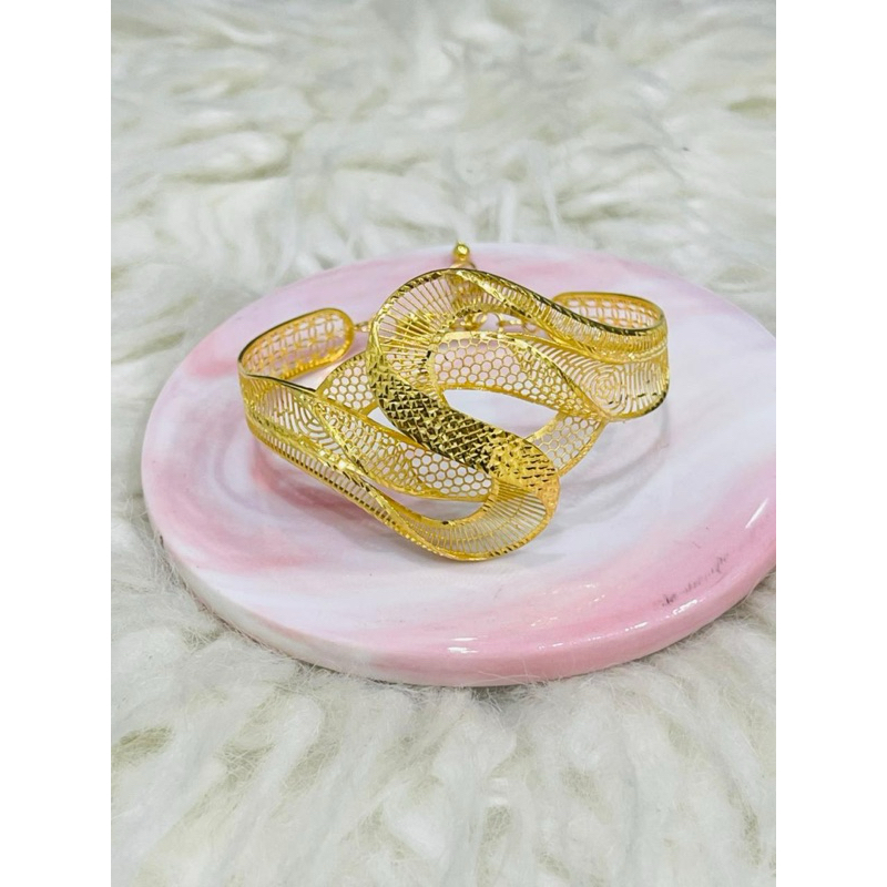 gelang kerawang ulir abstrak kristal emas asli kadar 700