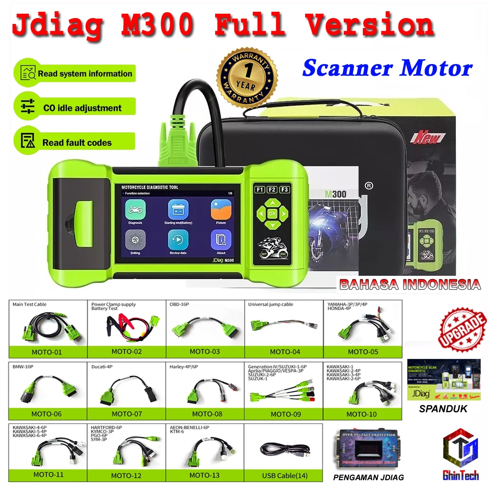 JDiag M300 Full Version Motorcycle OBD2 Scanner ABS Test Clear Fault Code Harley BMW Ducati All Moto