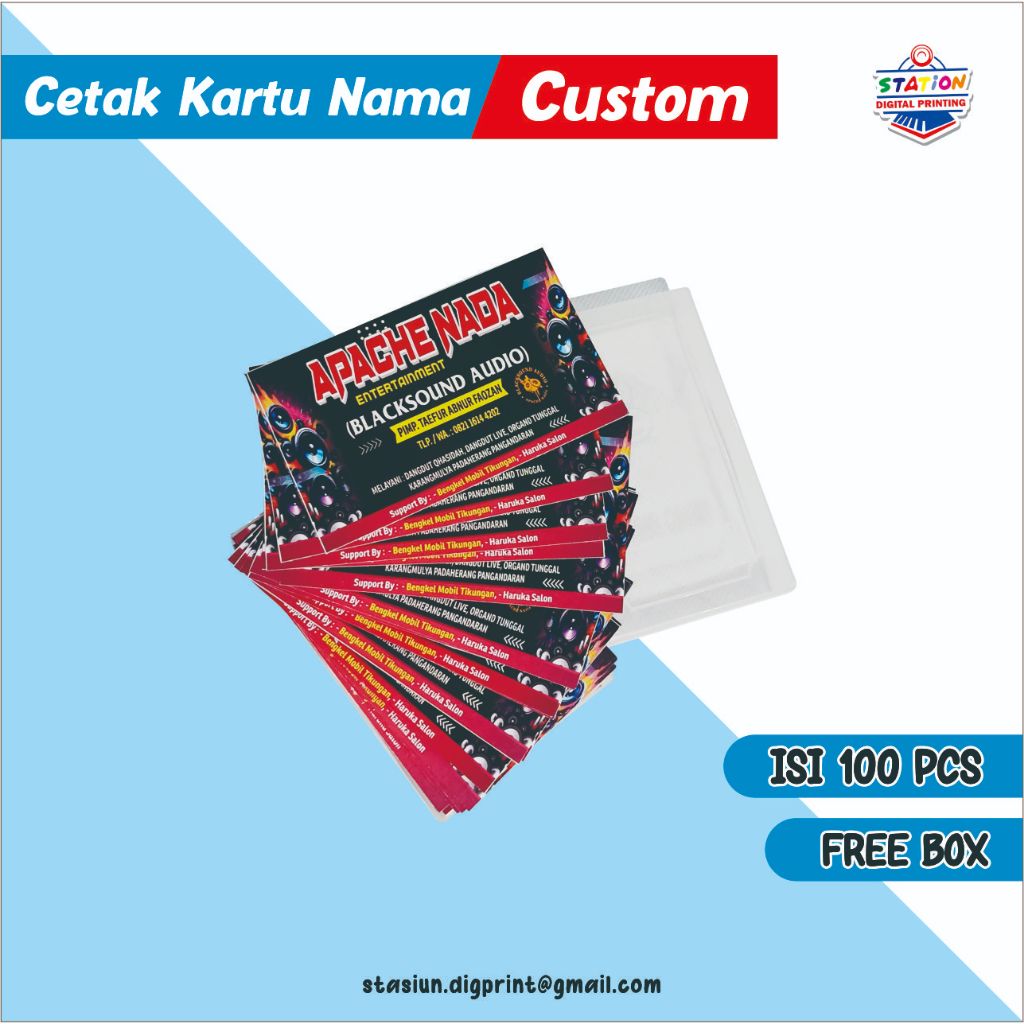 

Kartu Nama isi 100 free Box/ Kartu Nama Custom/ Bussiness Card/ Kartu Nama 1 sisi termurah