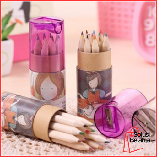 

HL0568 Pensil Warna 12 In 1 + Peraut Pensil Color Pencils Quality Pensil Warna Karakter Kemasan Tabung Murah Y1703