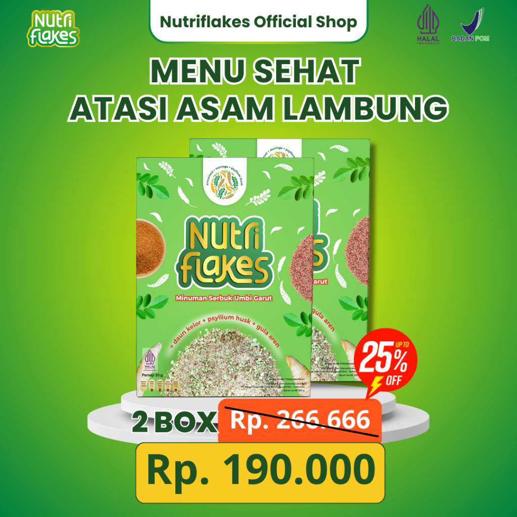 

Nutriflakes Sereal Umbi Garut Mengatasi Asam Lambung, Maag dan Gerd Original 2 Box