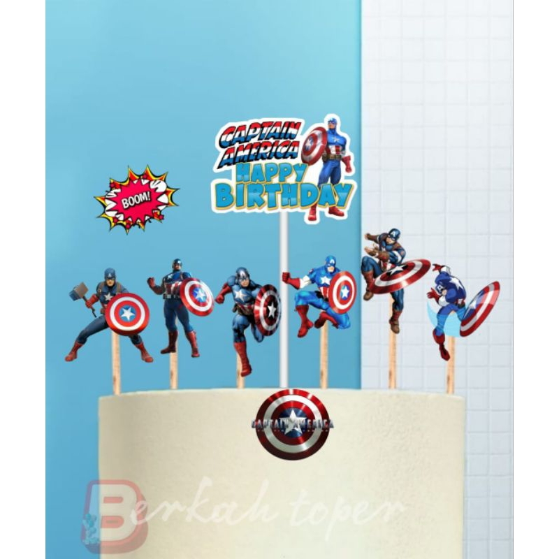 topper Captain America, topper cake, hiasan kue ulang tahun topper karakter Captain America