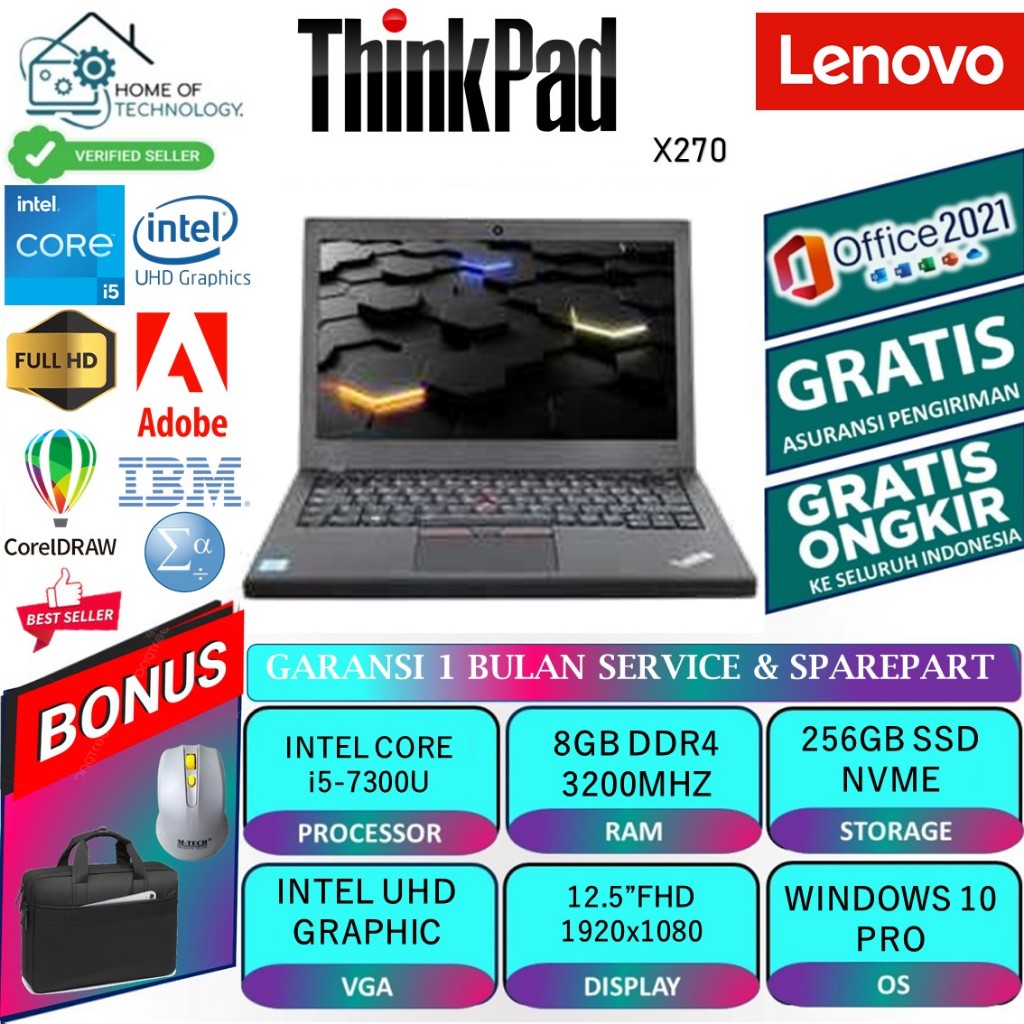 LENOVO THINKPAD X270 INTEL I5 7300U 8GB 256GB 12.5 WIN10PRO