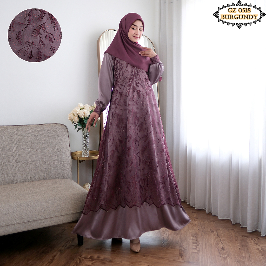 Gamis Brukat Tille GZ0518 Burgundy/ Gamis Brukat Burgundy/ Gamis Pesta Burgundy