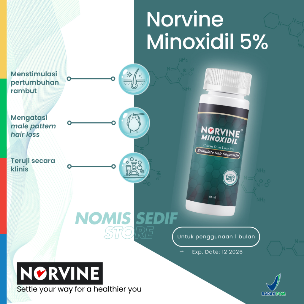 Norvine Minoxidil 5% Original BPOM, Minoxidil Penumbuh Rambut
