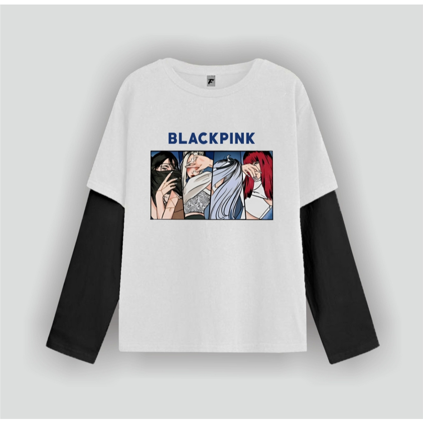 Flooks clothing Tshirt Double layer Blackpink Vector blue long sleeve  kaos pria wanita