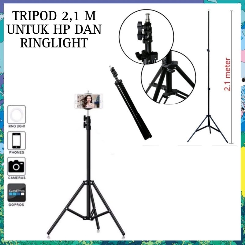 Tripod Stand Handphone 2,1 Meter Stabilizer Multifungsi Tripod Lighting Live Streaming