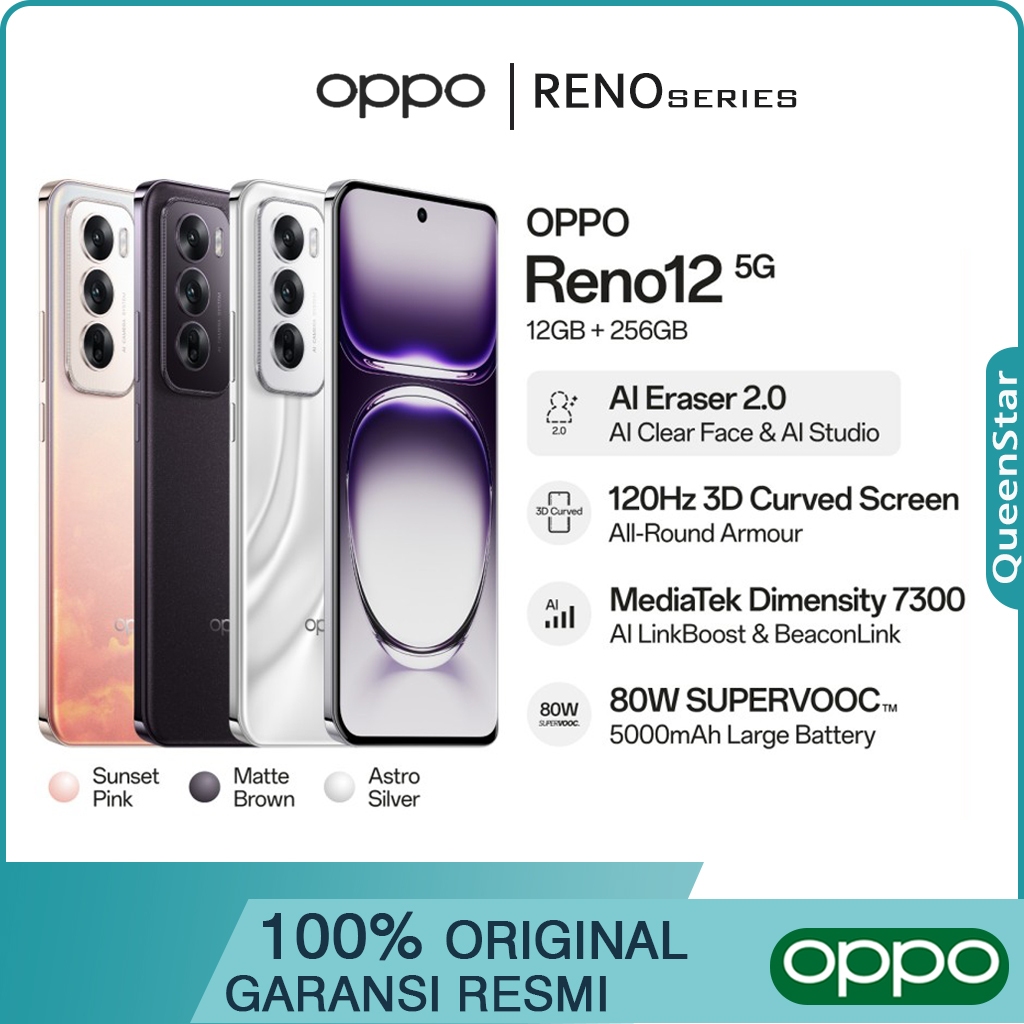 oppo Reno12 5G 12GB/256GB Baru (Garansi Resmi)
