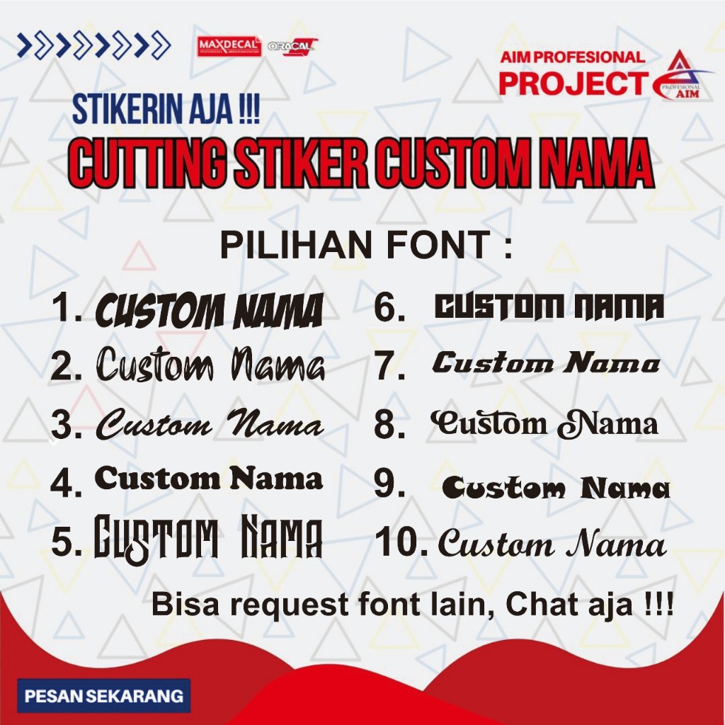 

Cutting Stiker Custom, Stiker Nama Custom, 20cm Cutting