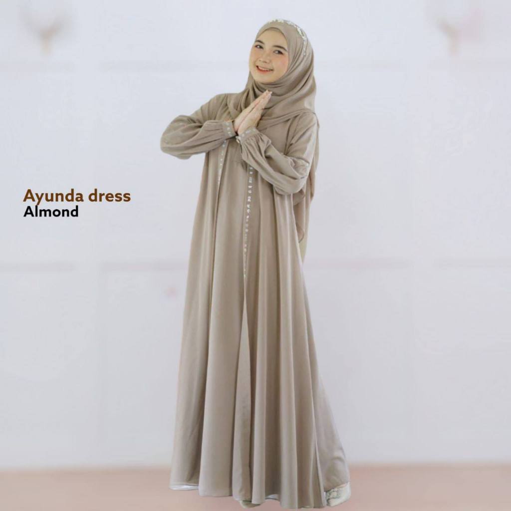 Ayunda Dress Bahan Ceruty Mix Syakilla Aplikasi Swarovski Gamis Wanita dewasa Jumbo M L XL