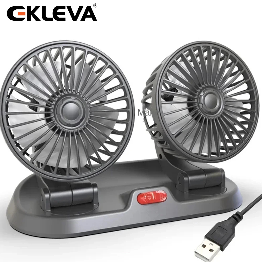 EKLEVA Kipas Mobil 2 Kepala Angin Kencang Dapat Disesuaikan Kipas USB Kipas Listrik