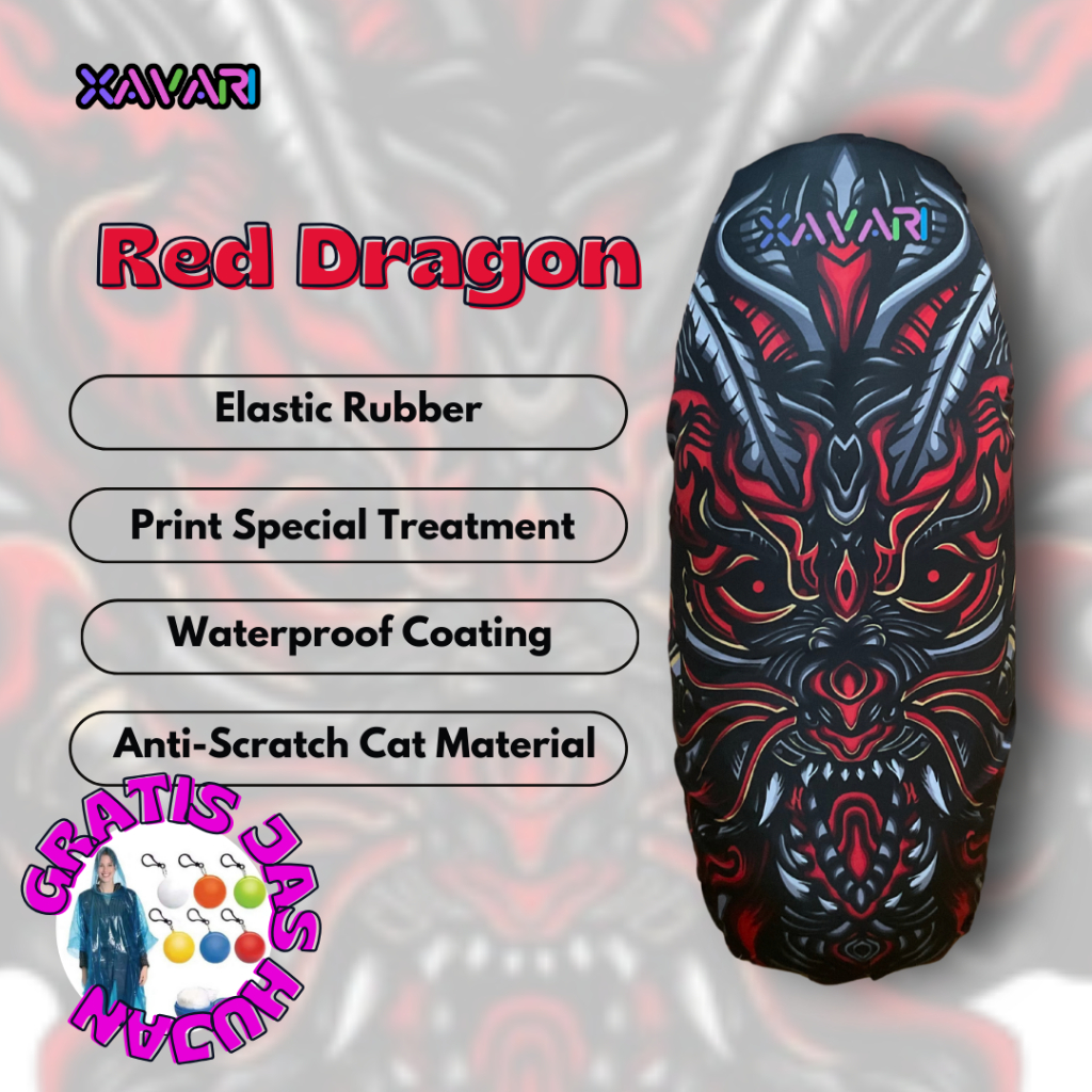 XAVARI - RED DRAGON SEAT COVER – COVER JOK SEPEDA LISTRIK ANTI AIR & ANTI CAKAR / U-Winfly D8S, U-Wi
