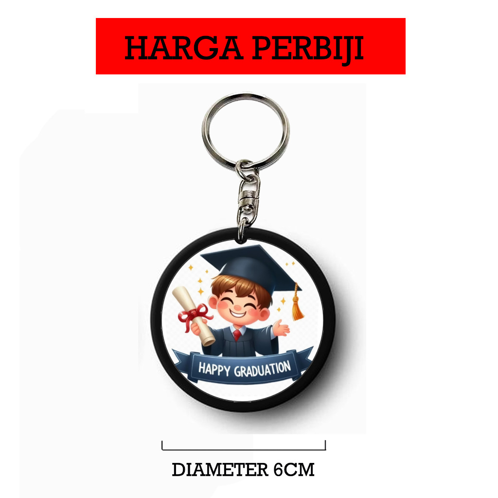 PREMIUMGantungan kunci resin, ucapan HAPPY GRADUATION kartun cowok lucu (86) Kado lucu hadiah akseso
