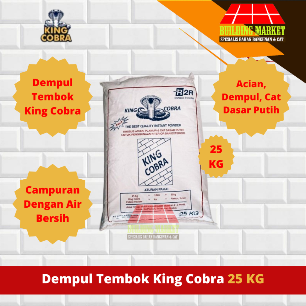 DEMPUL TEMBOK KING COBRA INSTANT POWDER ACIAN PLAMUR CAT DASAR 25 KG