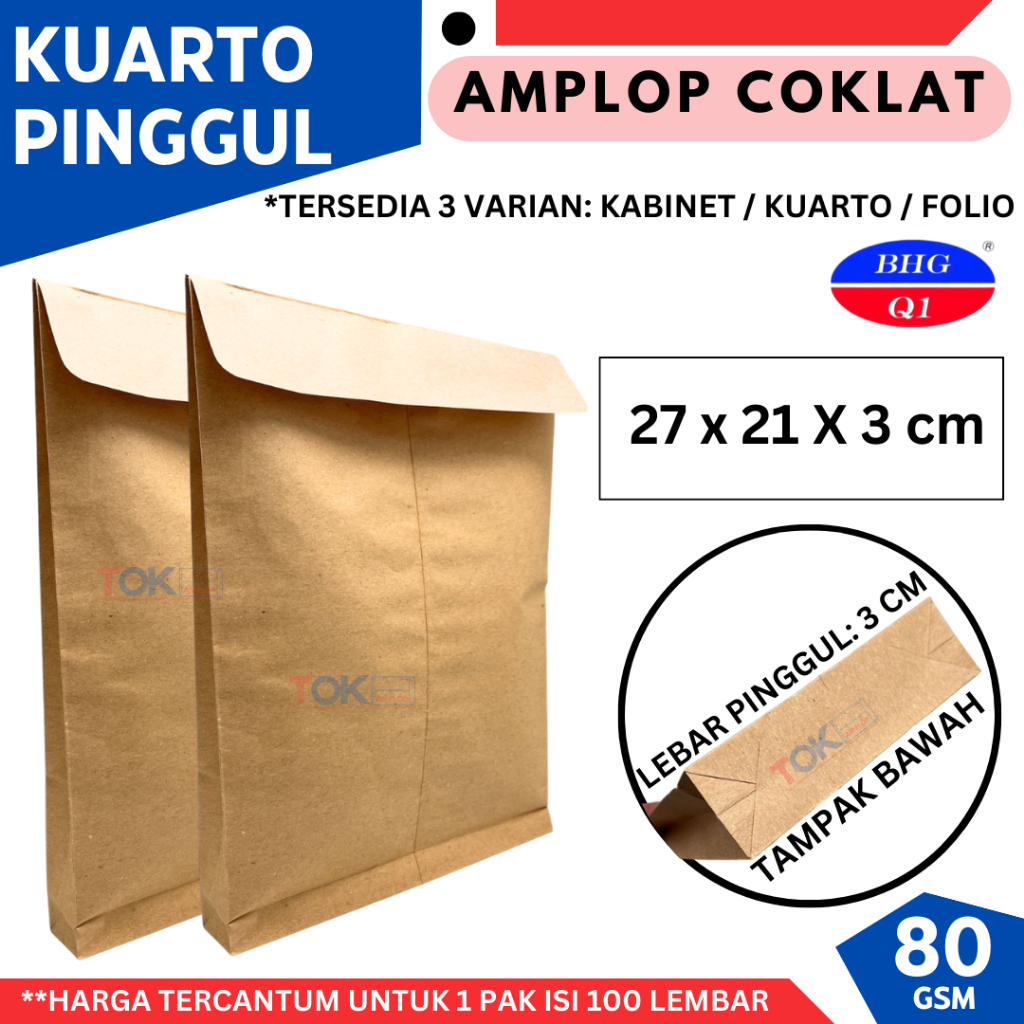 

Amplop KWARTO / Kuarto PINGGUL ( 21 X 27 X 3 CM ) isi 100 LEMBAR