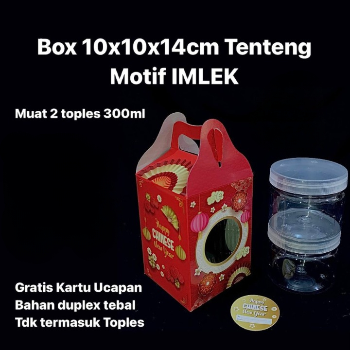 

( 5 pcs ) box duplex merah imlek jendela mika kemasan 1 toples tabung 800ml dus tenteng merah lampion 10x10x14 cm