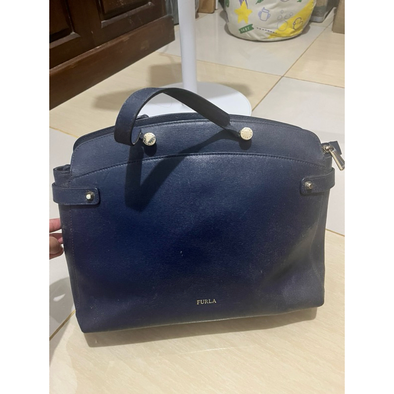 Furla Agatha Dome Navy Satchel