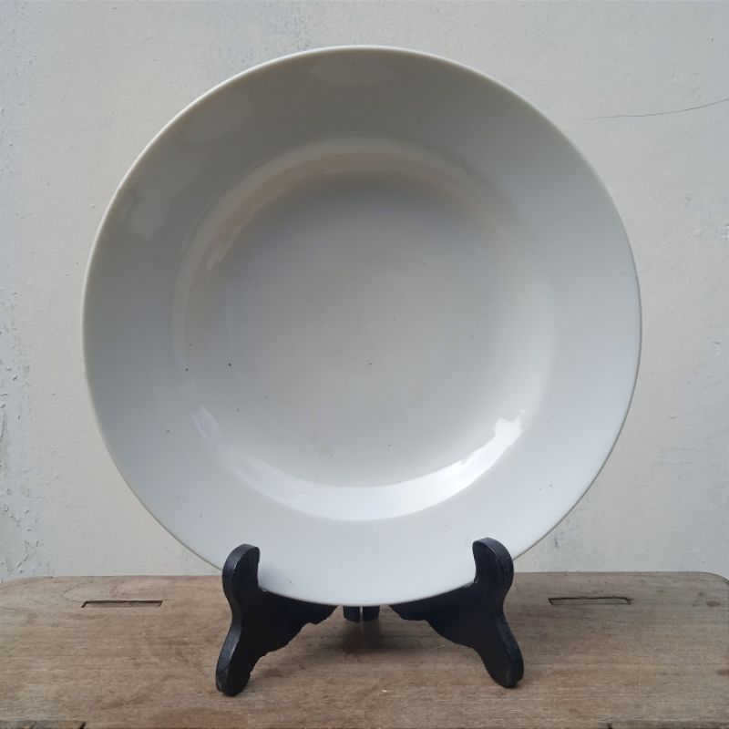 Antik Piring Cekung Eropa Porselen Putih Polos D.23cm Utuh Tua
