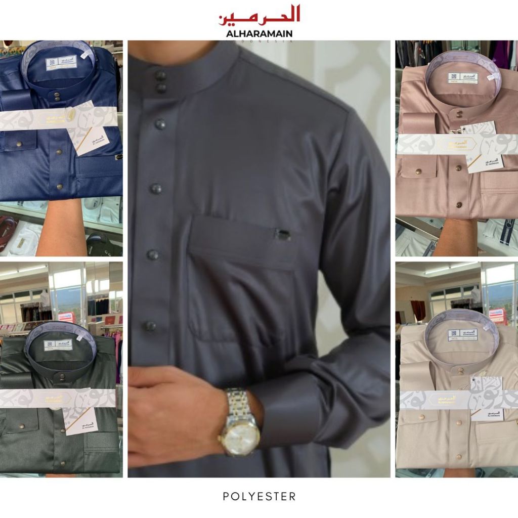 AL Haramain Jubah Premium Series Polyester (07) / Gamis Pria Remaja & Dewasa | Abu Gelap | Cream | C