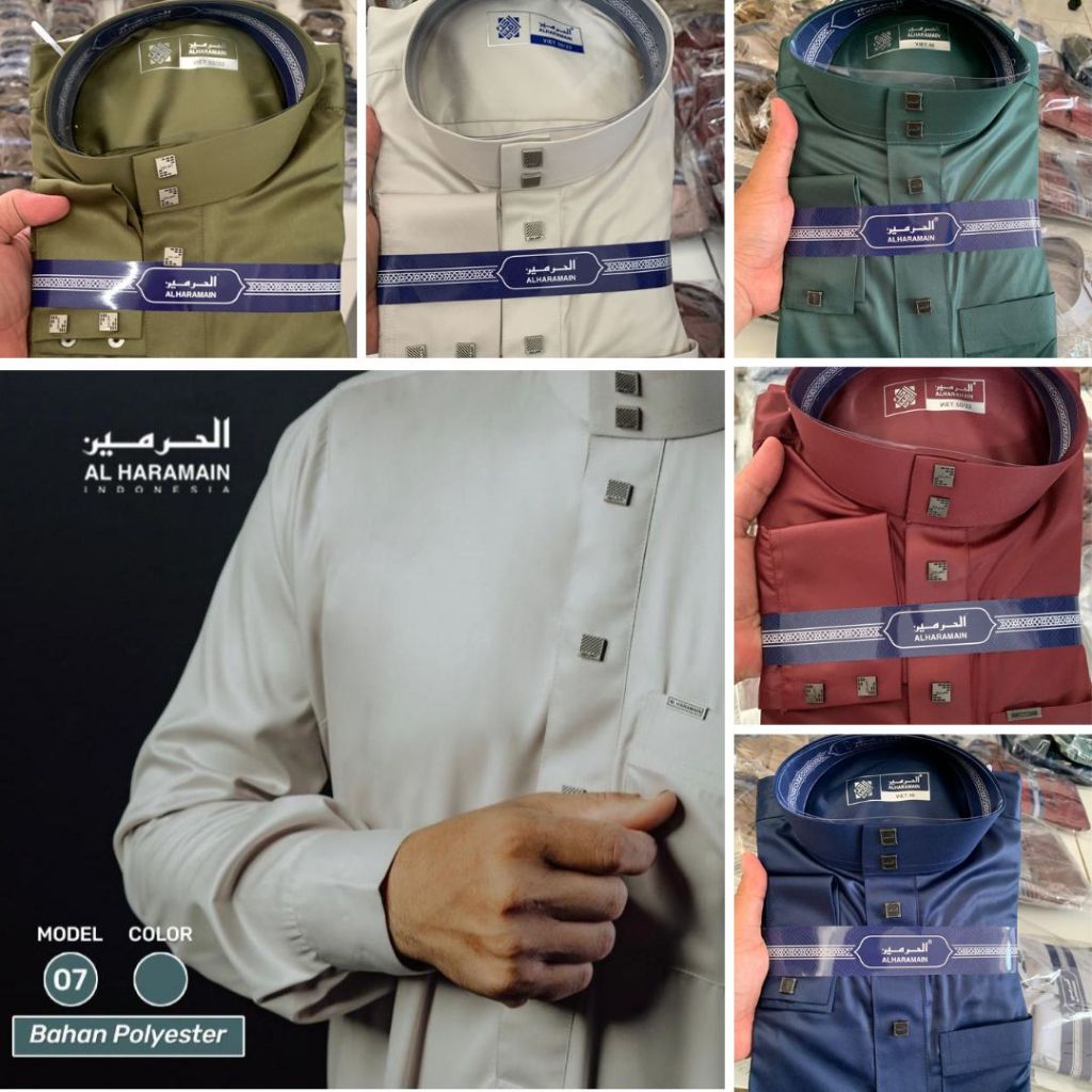 AL Haramain Jubah Remaja Dewasa Premium Polyester  (07) Kancing Kotak / Gamis Pria | Abu | Coklat | 