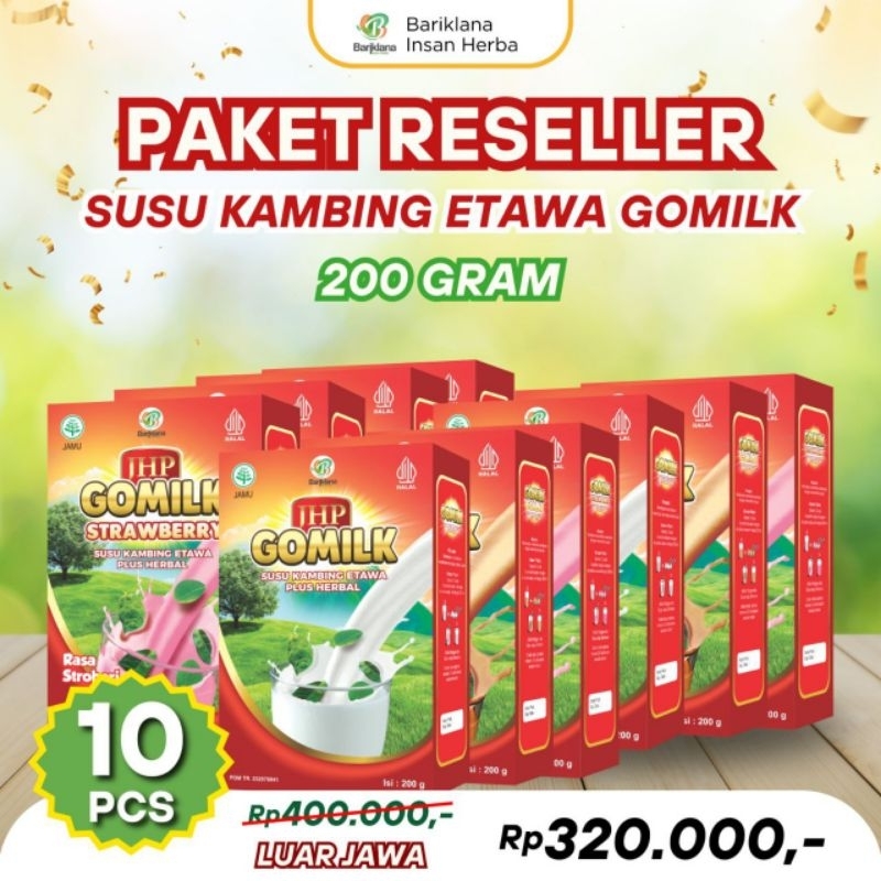 

SUSU KAMBING ETAWA BARIKLANA, SUSU GOMILK 10 BOX Susu Lansia, susu anak, GOMILk paket reseller