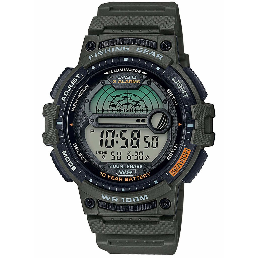Casio WS-1200H-3AV, Fishing Tide/Moon Graph, 10 Year Battery, Green , 3 Alarms