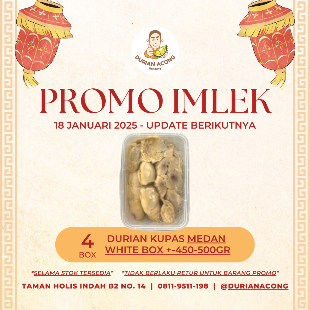 

PROMO IMLEK - 4BOX Durian Kupas Medan White Box +-450-500gr