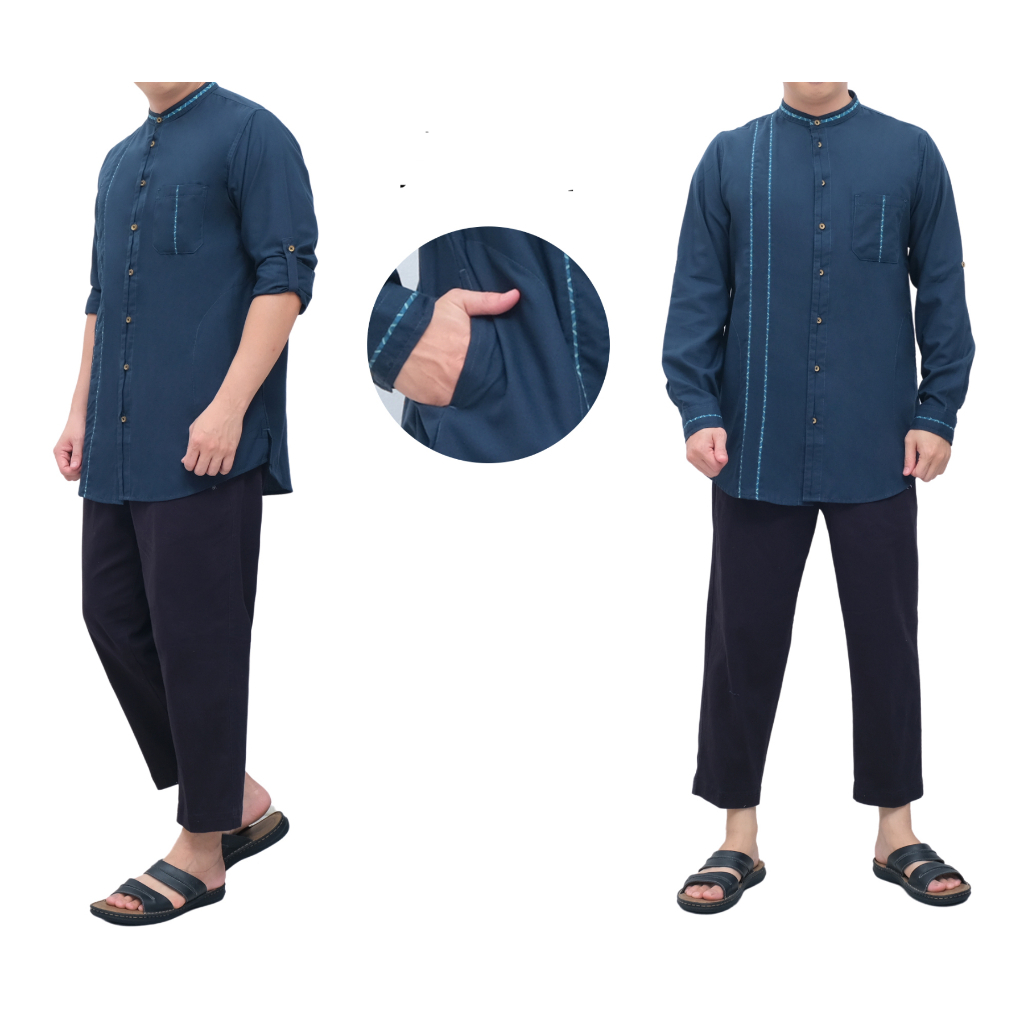 Tokoashshiddiq - [COUPLE] Baju Kemeja Koko Pria Dewasa dan Setelan Celana Kemeja Koko Anak Cowok Usi