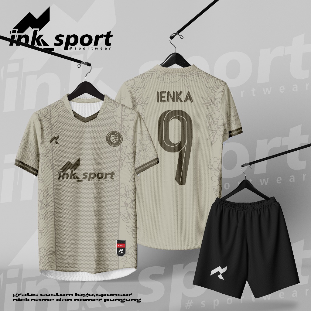 Jersey Futsal dan Jersey Sepak Bola Cream Batik, Free Custom Nama dan Nomer Punggung, Full Printing