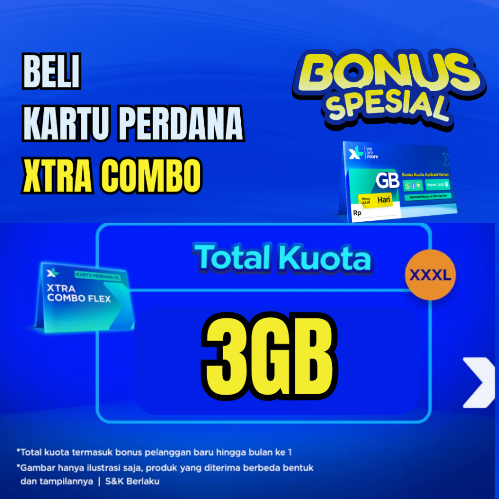 XTRA Combo Flex Kartu Perdana XL Total Kuota 3GB