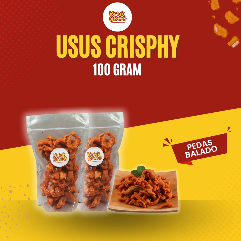 

Keripik Usus Ayam Crispy Varian Pedas Balado 100 Gram