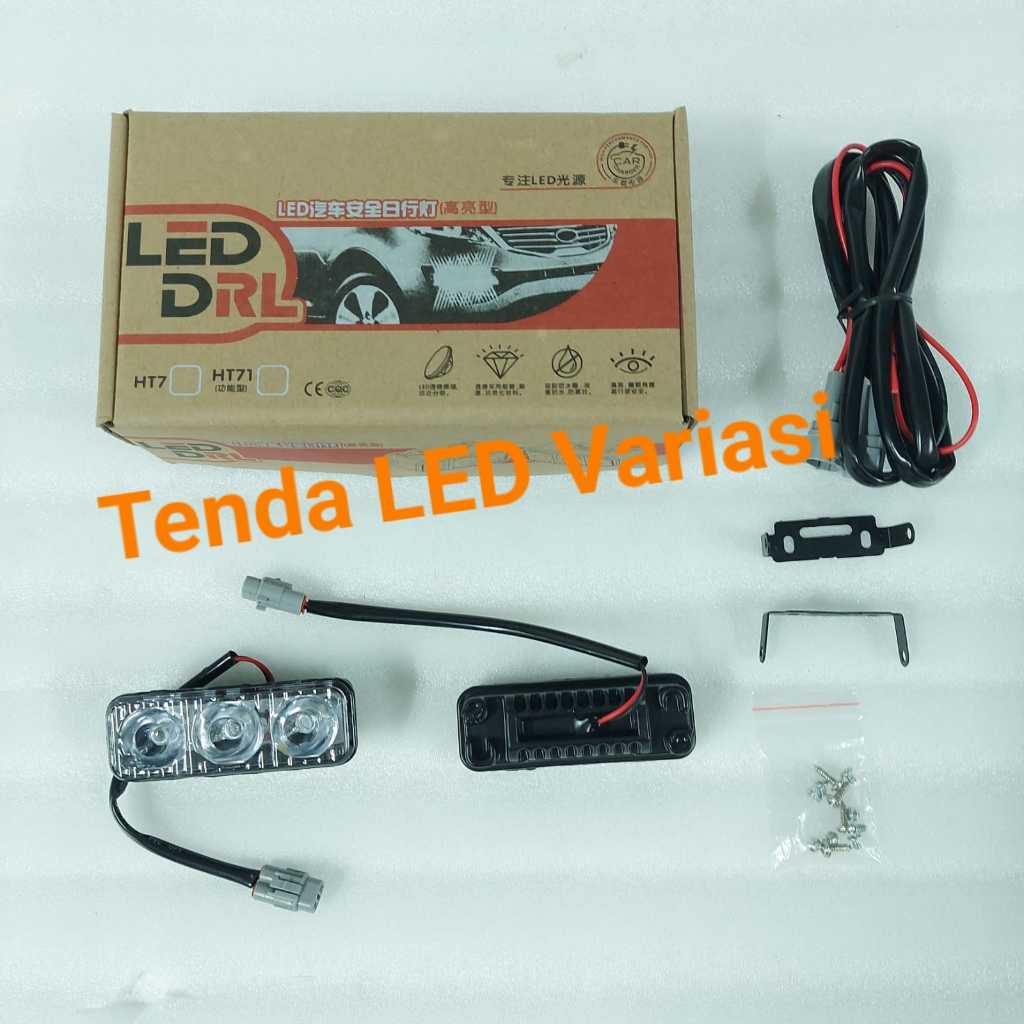 LAMPU MOBIL LED DRL 3 MATA 2 PILIHAN WARNA PUTIH DAN PUTIH + KUNING