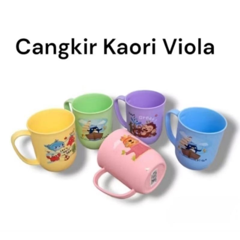 1lusin Cangkir Kaori Viola /Cangkir Motif Lucu /Cangkir Plastik Gagang Tahan Panas Mug Anak Anti Pec