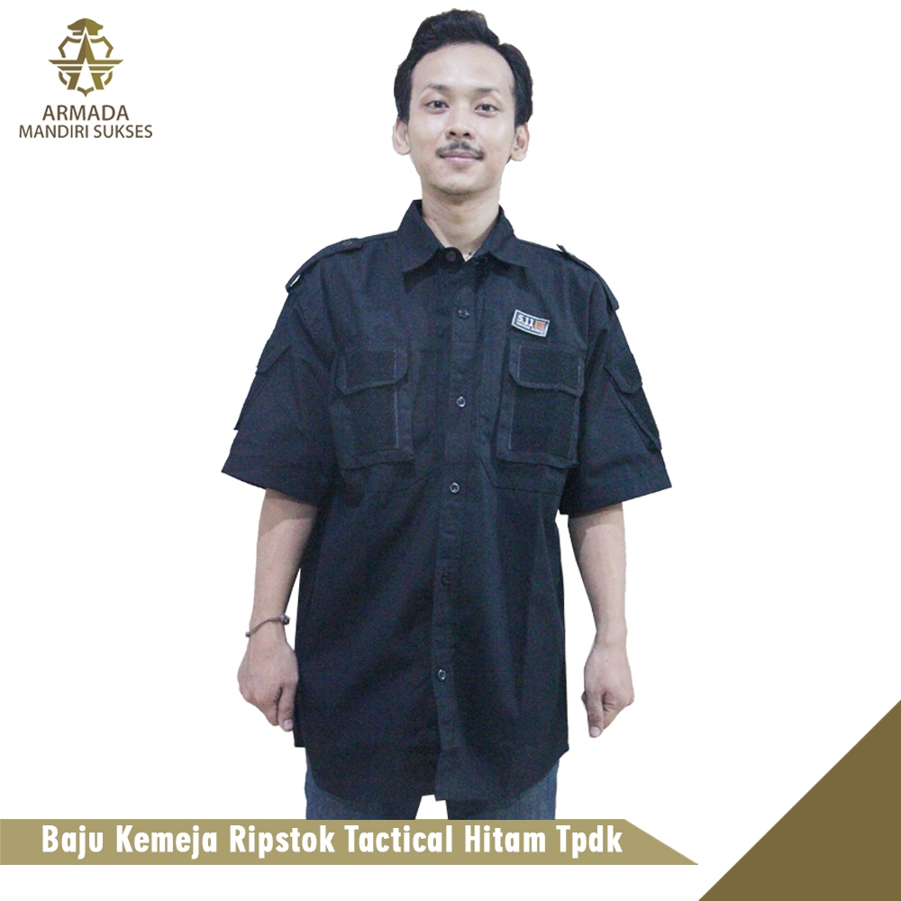 Baju Kemeja Ripstok Tactical Hitam Lengan Pendek