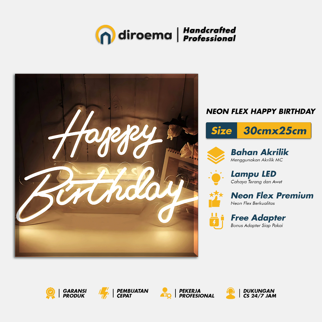 Lampu Neon Flex Happy Birthday LED | Neon Sign | Neon Light Tulisan Happy Birthday