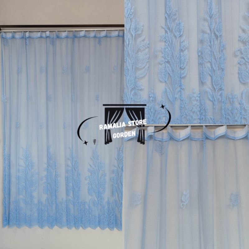 Gorden Vitrase Puring Tirai Dalaman Gorden Vitrase Motif Warna Biru