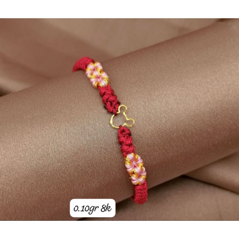 Gelang Charm Mickey Emas Asli 8K 375% Tali Bunga