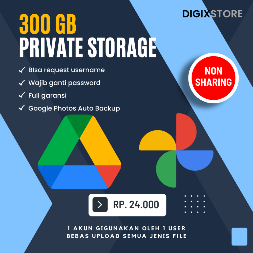 Google Drive Unlimited Max 300 GB Private Bonus Google Photos 300GB Lifetime Bergaransi Resmi