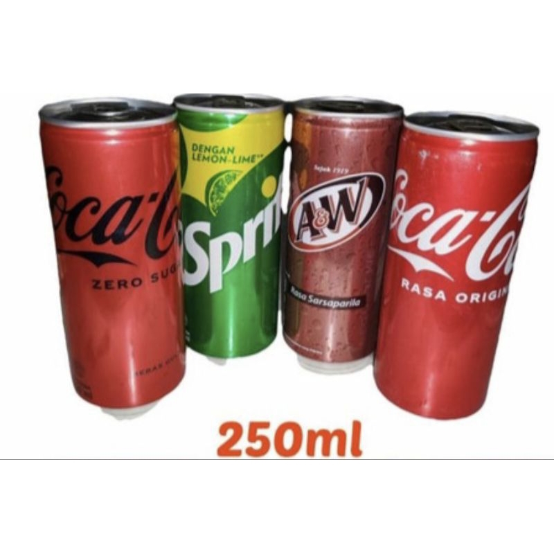 

Coca cola, sprite, fanta, AW minuman kaleng 1dus 24 kaleng 250ml