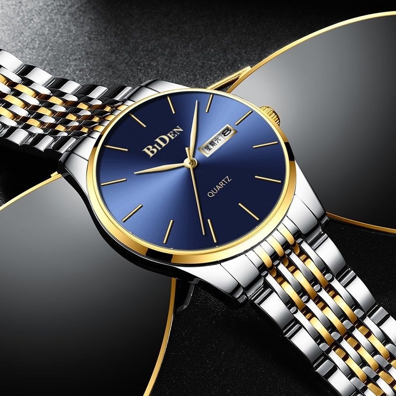 BIDEN 100%Ori Kuarsa Jam Tangan Pria Anti Air Kalender Fashion Men Watch Temperamen Jam Tangan Bisni