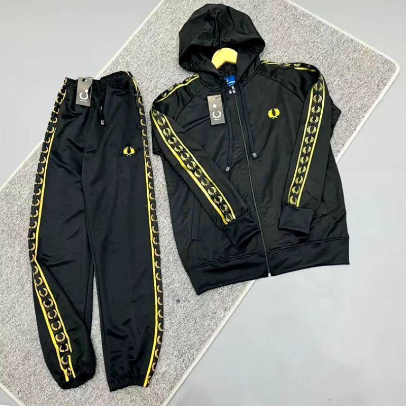 HOODIE ZIPPER FF TRACKPANTS HITAM TAPED GOLD 1 SET