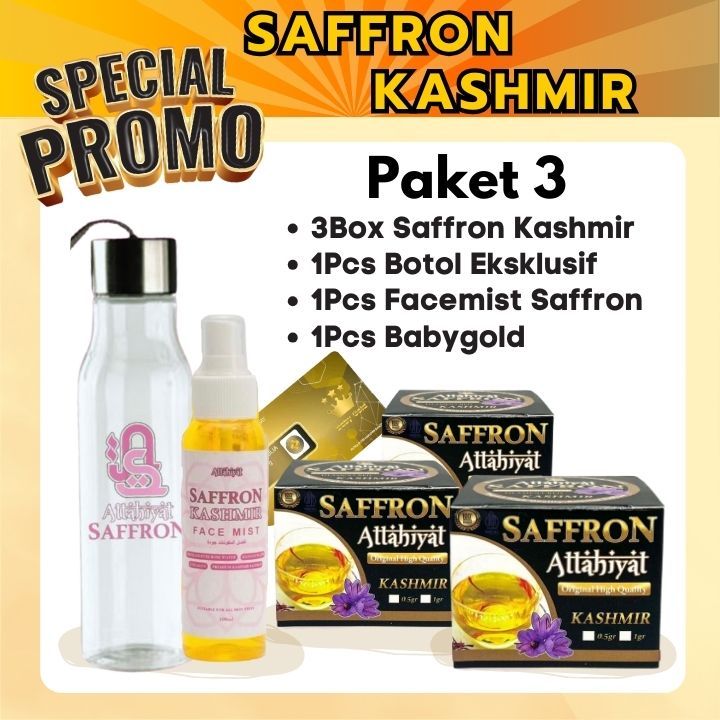 Attahiyat Saffron - [PAKET 3 KASHMIR + BONUS] Saffron Kashmir Finest Gold Kualitas Tertinggi