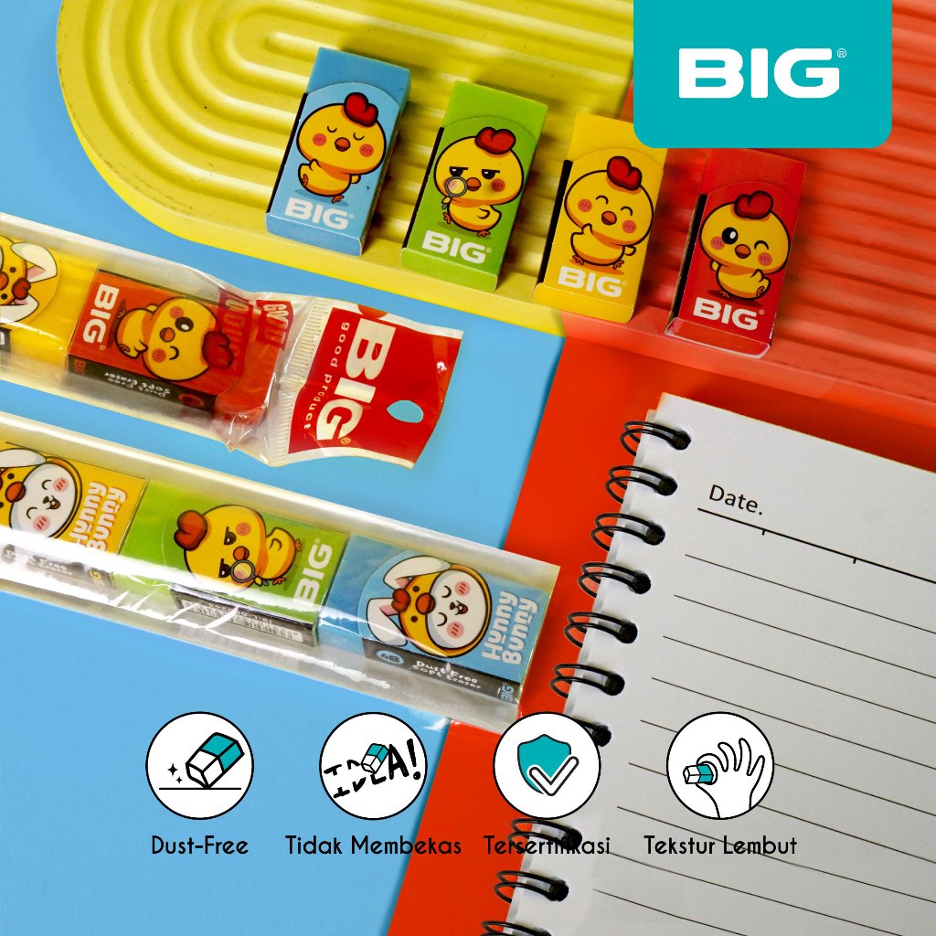 

4 Pcs BIG Penghapus / Eraser Pensil Warna Warni Kecil Dust Free Hunny Bunny Series ER-9243HB