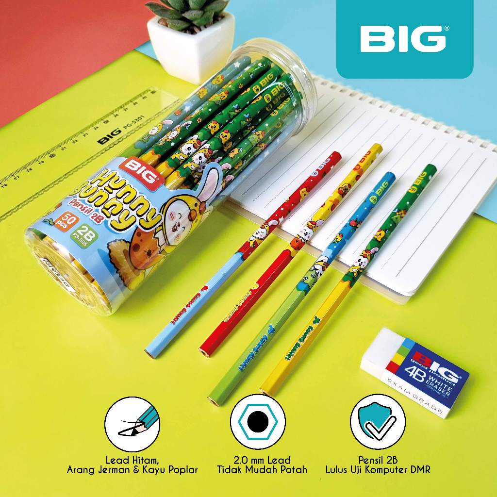 

50 PCS BIG PENSIL 2B KARAKTER SERI HUNNY BUNNY GRAPHITE PENCIL EXTRA DARK PS-005