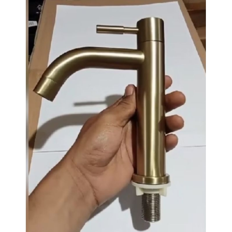 Kran wastafel Gold 18cm stainless / Kran wastafel Engkol stik Gold / Kran wastafel pendek