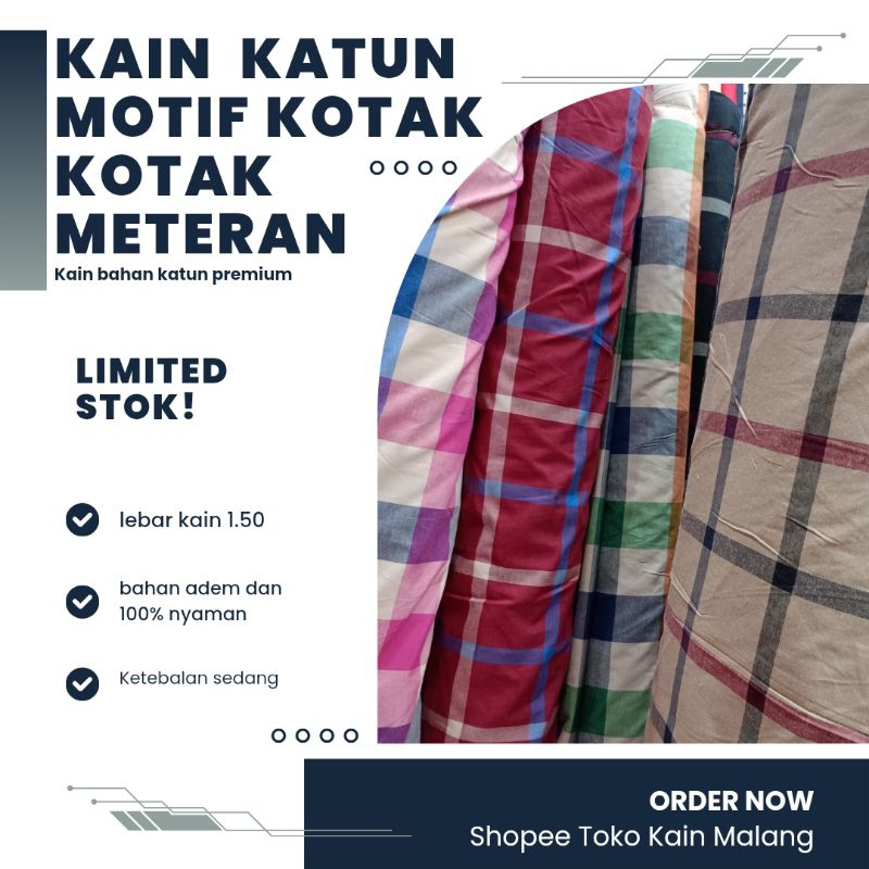 KAIN KATUN | KAIN KATUN YARNYERD MOTIF KOTAK KOTAK BESAR METERAN (HARGA PER 0.5 METER)